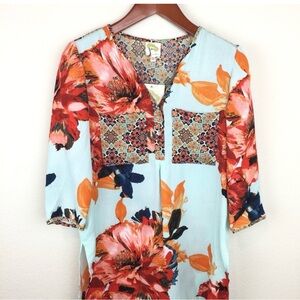 Fig and Flowers Tunic Floral Sheer Fall Top